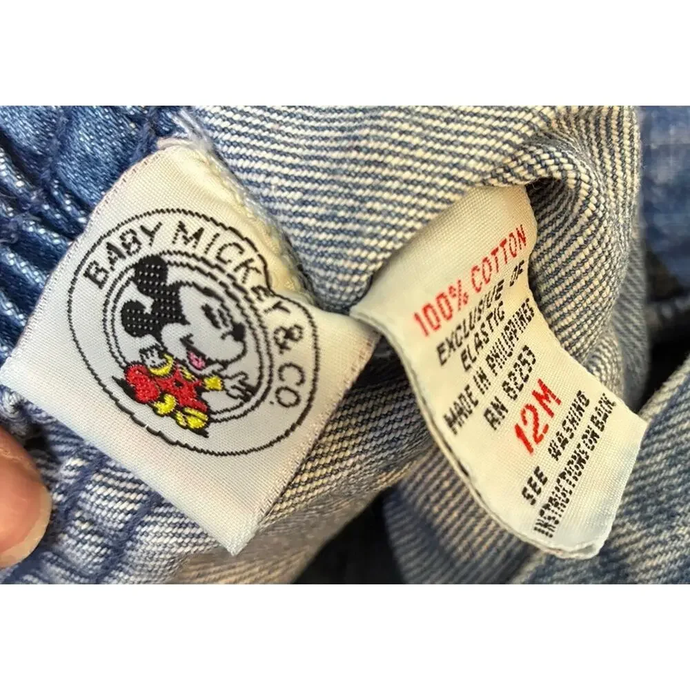 Vintage 90s Baby Mickey & Co Disney Denim Overalls Character Cuff 12M